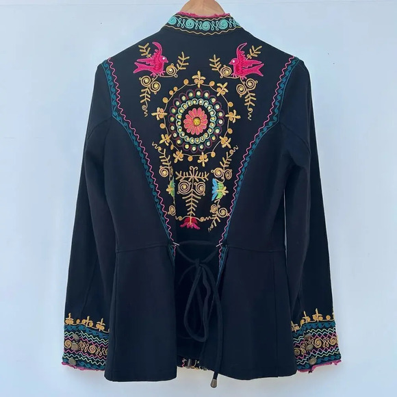 Double D Ranch Embroidered Black Jacket Festival Full Zip Western Sweater Small - Picture 2 of 10